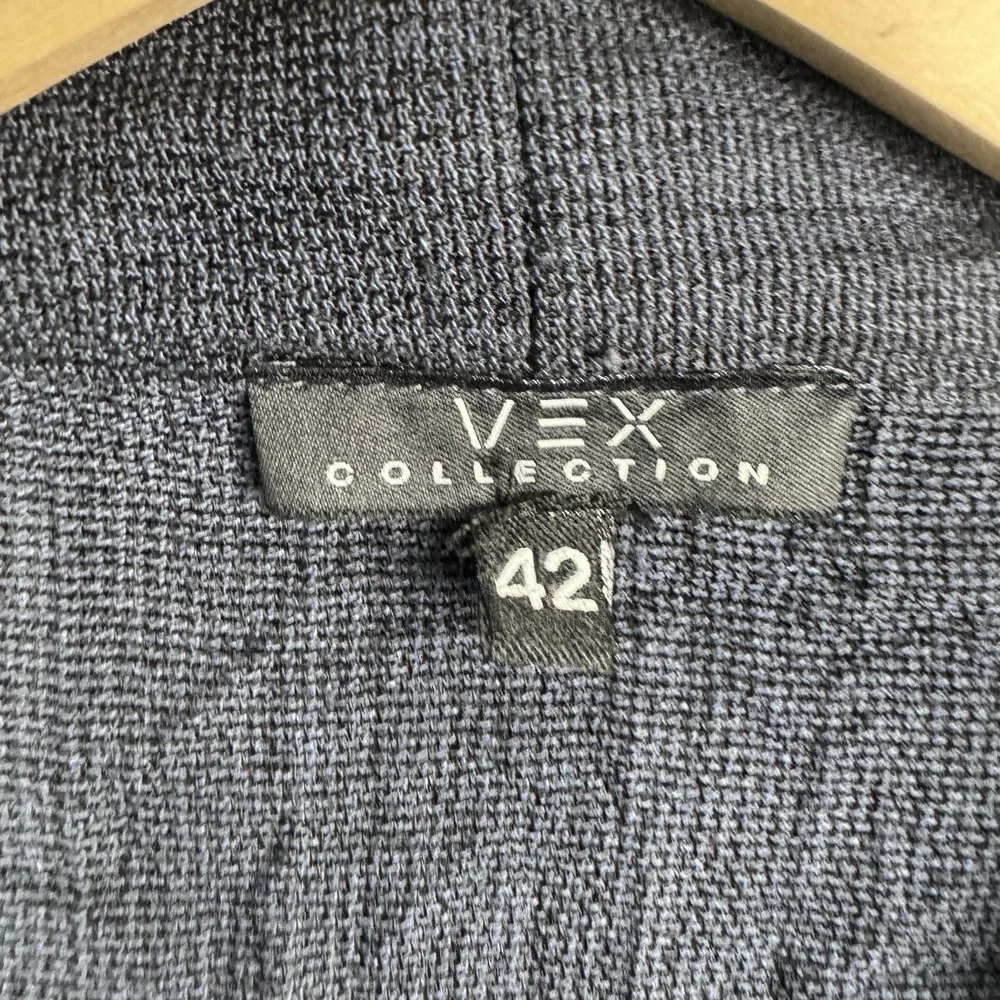 Vex Collection Cardigan Womens 42 / Large Navy‎ Crinkle Buckle 3/4 Sleeve Open